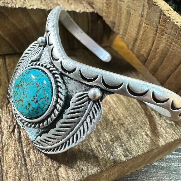 Turquoise Cuff Bracelet - Elegant Natural Stone Design, Western Boho, Ships in - Picture 10 of 10